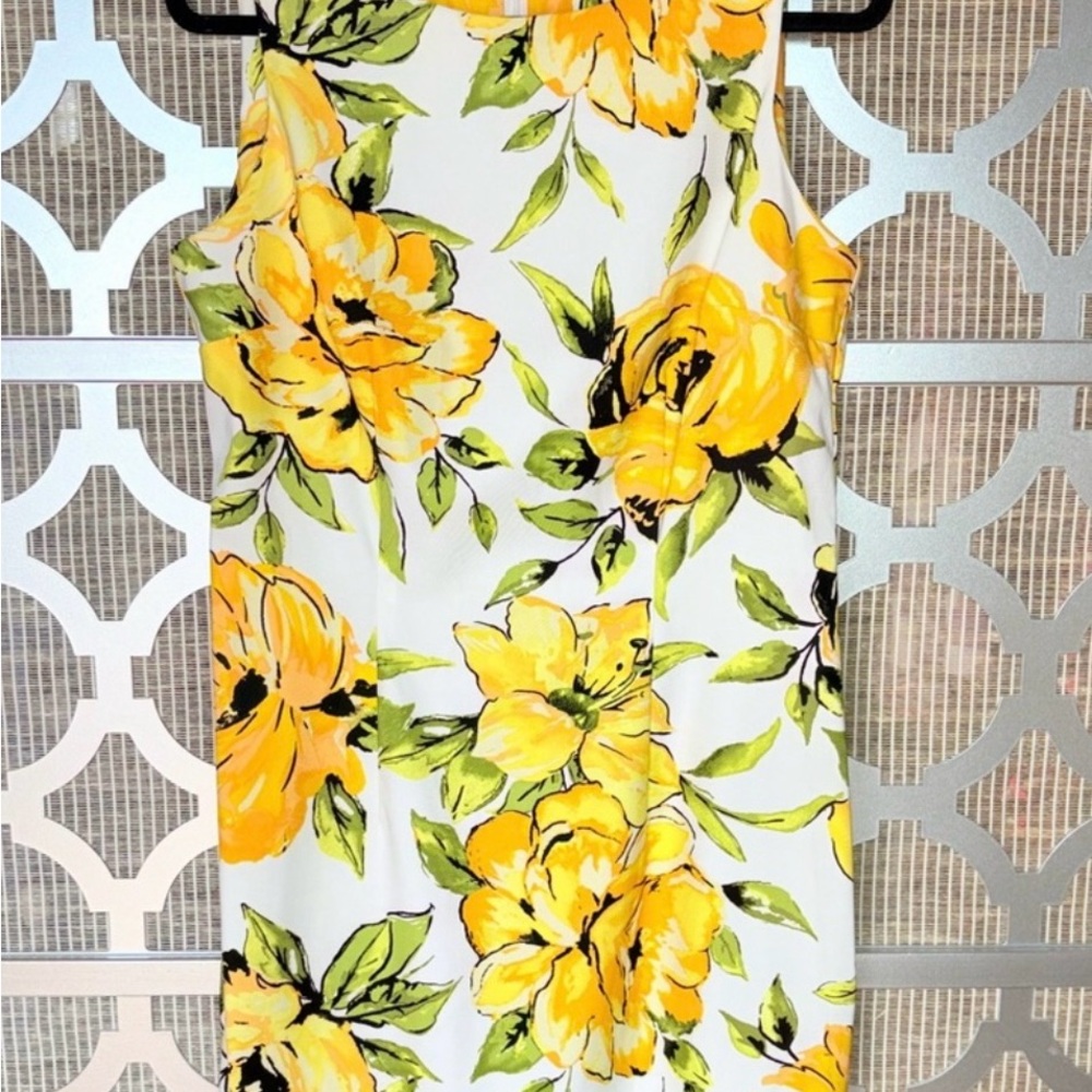 Floral Yellow and Green Sleeveless Dress